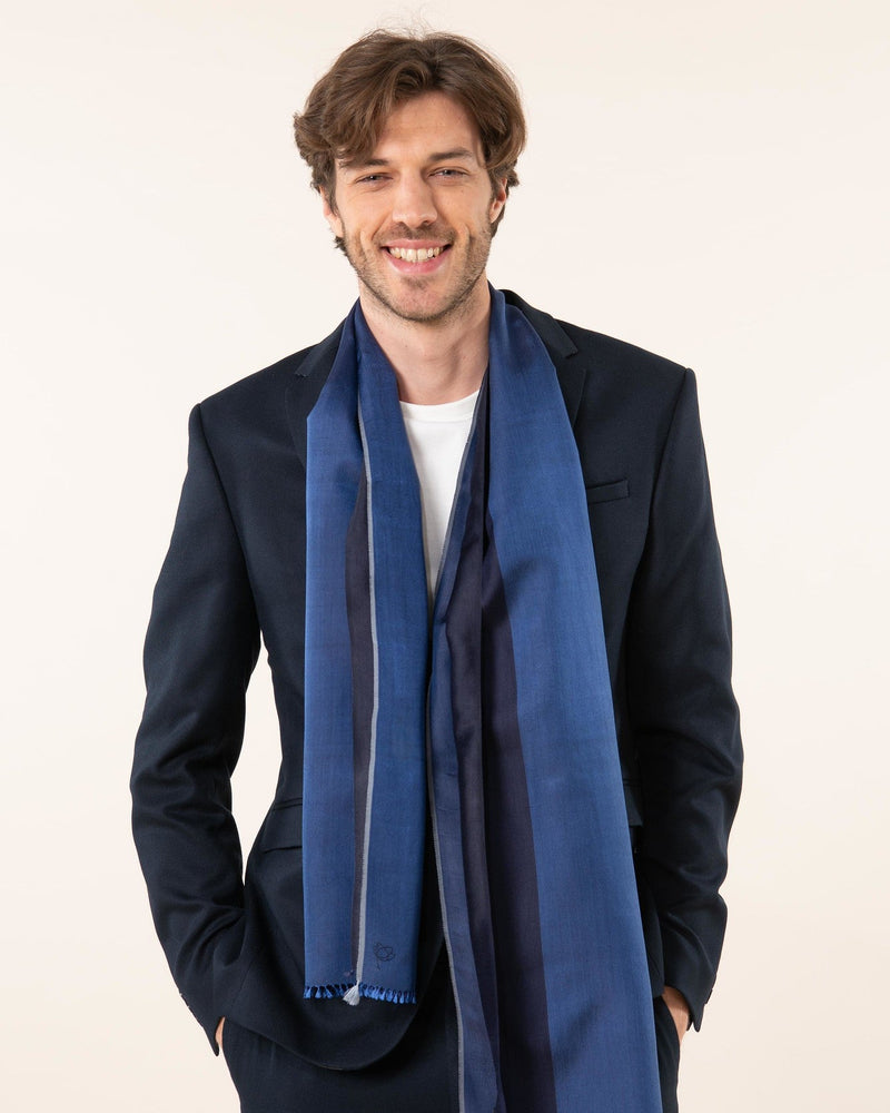 Petit foulard Bicolore en soie indigo